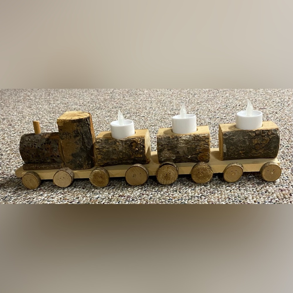 Handmade Wood Train Candle Holder
